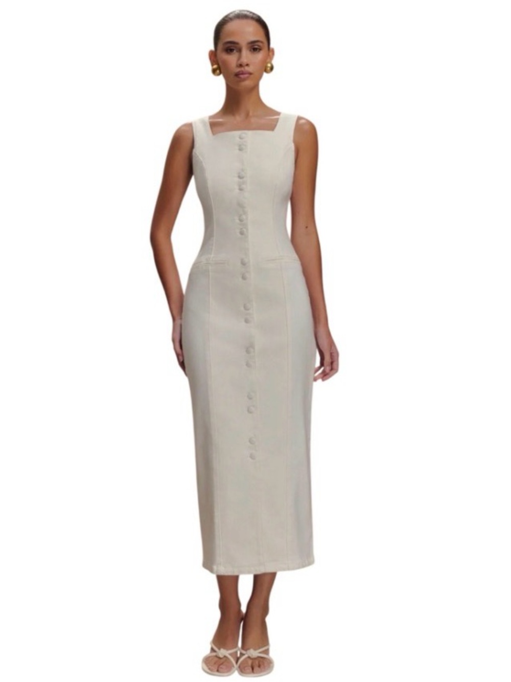 Meshki Cream Button-Front Maxi Dress